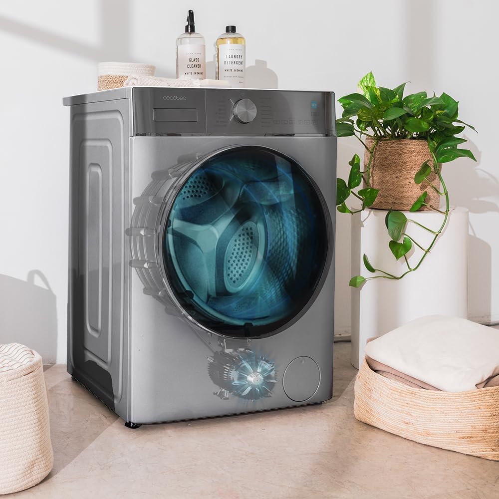 Cecotec Waschmaschine 8 kg Frontlader Bolero DressCode 8800 Inverter Steel A. 1400 U/min, 2000W, 16 Prog, Inverter Plus Motor, Niedriger Verbrauch, SteamMax, Automatische Beladung, XXL Touch-Display.