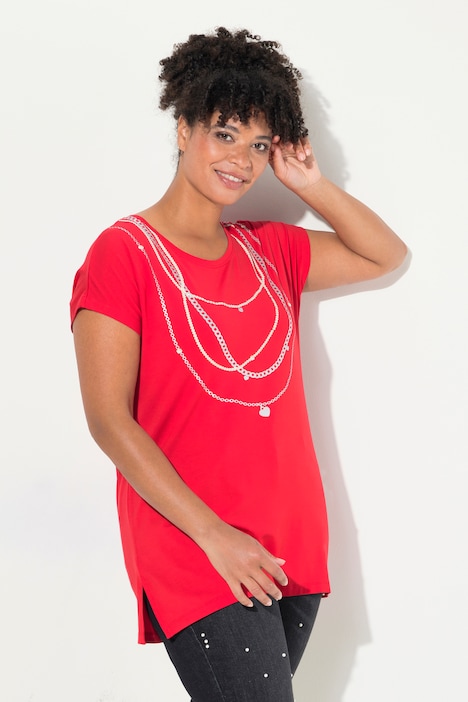T-Shirt, A-Linie, Perlenketten-Druck, Halbarm
