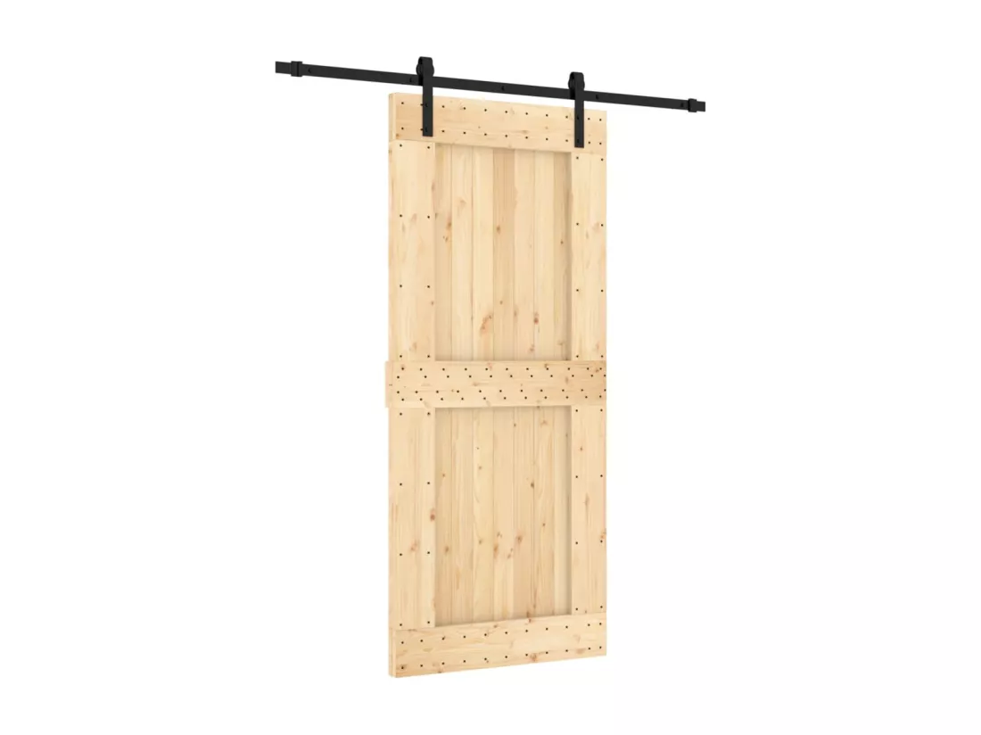 Porte coulissante et kit de quincaillerie 90x210 cm pin massif
