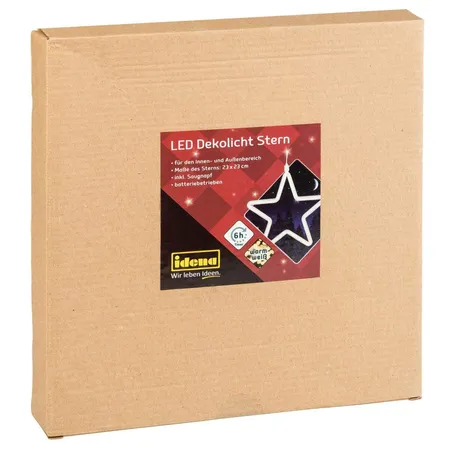 Idena LED Dekolicht Stern warmweiß, Timer Funktion, batteriebetrieben, mit Saugnapf