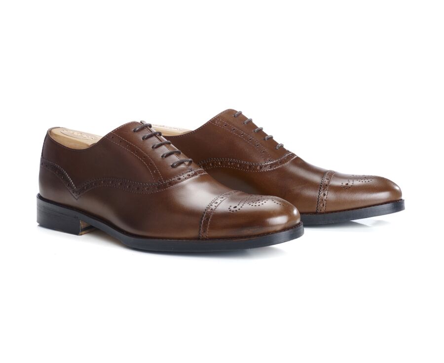Richelieu homme Châtaigne Patiné semelle cuir avec patin - HILCOTT PATIN