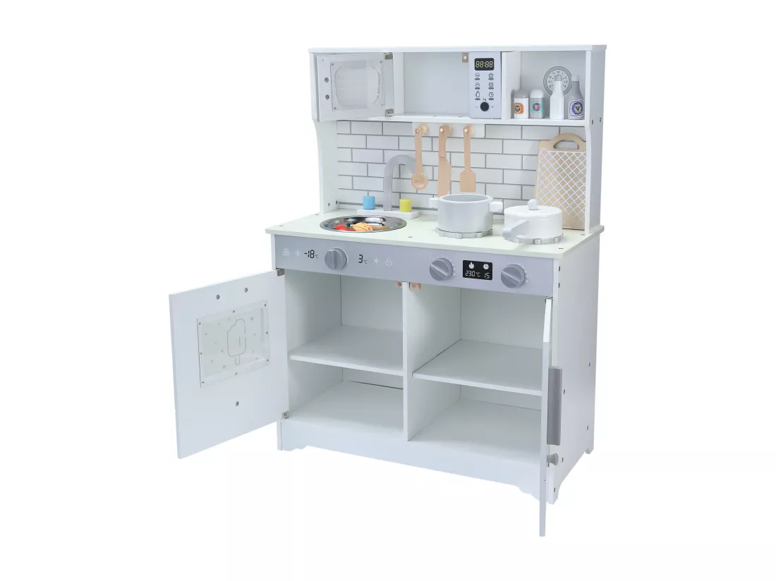 Cuisine Enfant Multifonctionnelle 5 en 1 - ORYXEARTH - 60x29x80.5cm - Bois - Blanc Cassé - Mixte