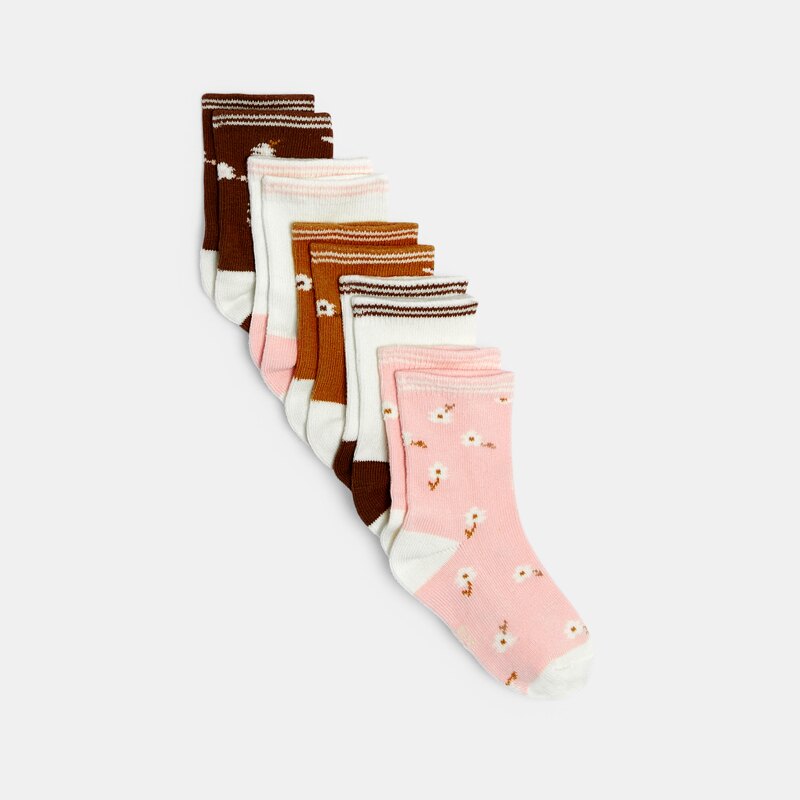 Chaussettes fleurs jacquard rose bébé fille (lot de 5) Rose