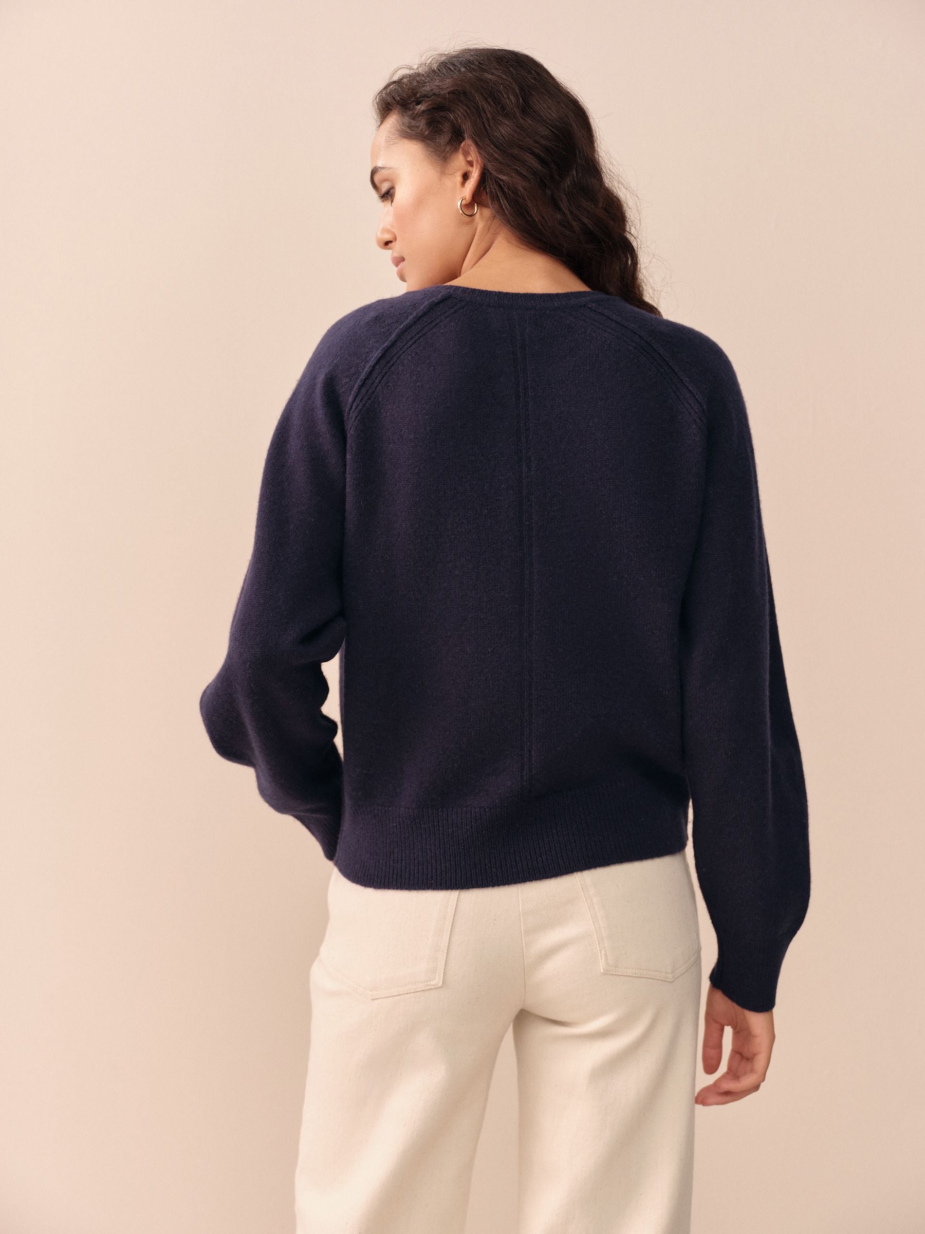 Donkerblauw - 100% Lamswol N.Premium Henley Trui met Ronde Hals