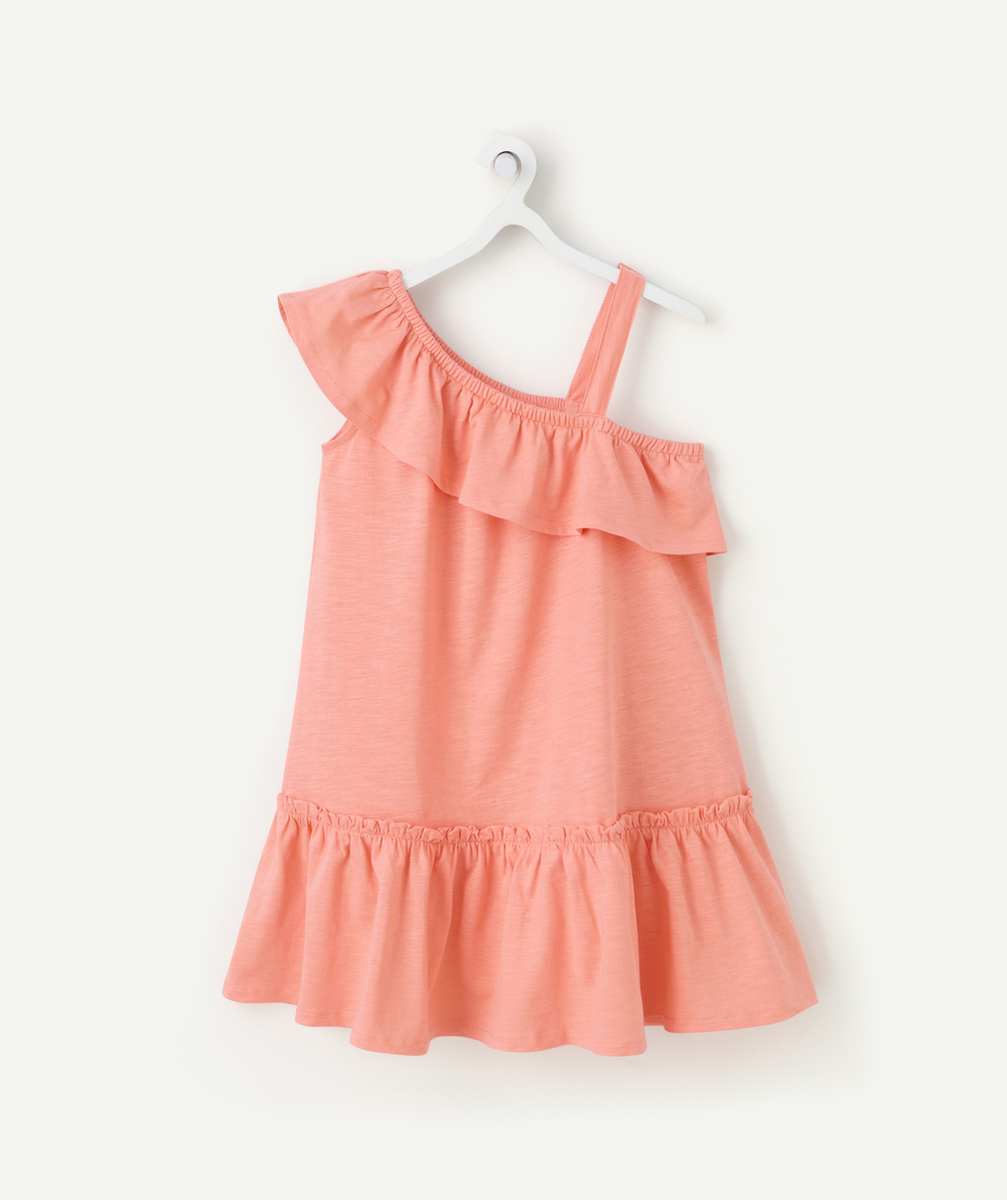 robe avec manches volantes et bretelle fille en coton bio corail