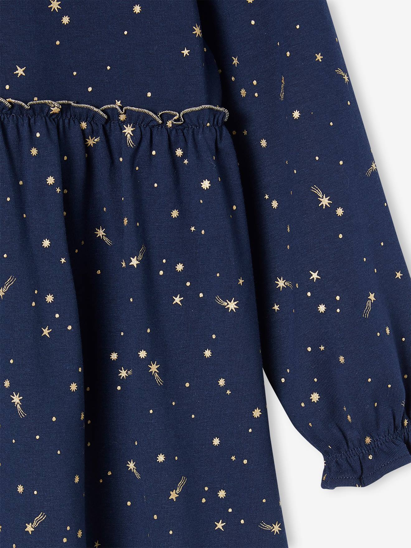 Vestido de festa azul marinho com estrelas iridescentes para meninas