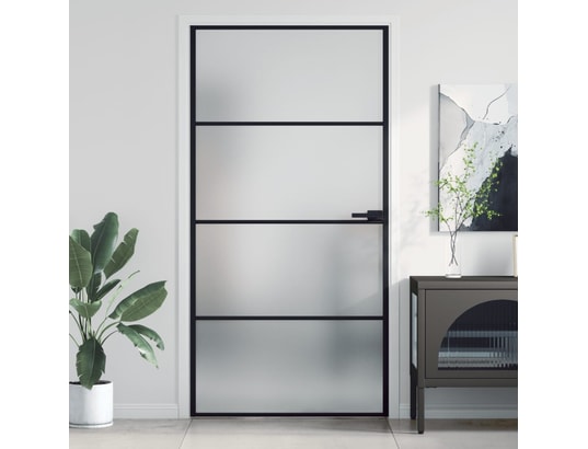 VIDAXL - Porte verre Porte intérieure mince noir verre trempé aluminium