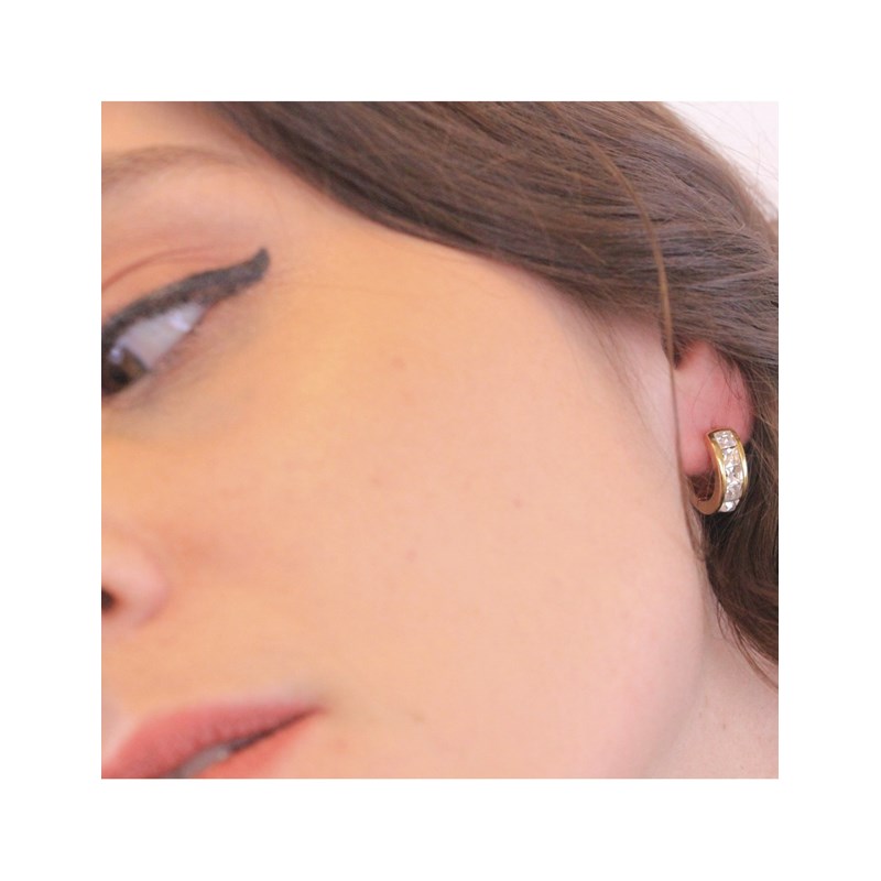 Boucles d'oreilles Square Hoop - Doré et Cristal