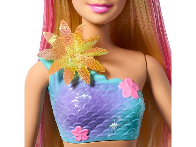Barbie Puppe Garden Theme Feature Mermaid Dreamtopia Meerjungfrauen-Spielzeugpuppe mit magischer Überraschungsblüte und perlenbesetztem Haarreif