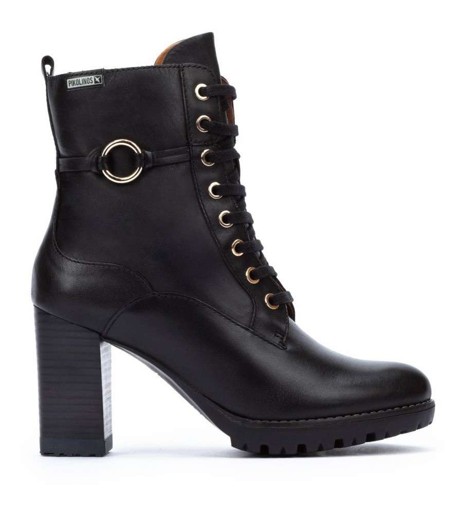 Botas de cano curto Pikolinos Conelly em couro preto - Altura do salto: 9 cm -