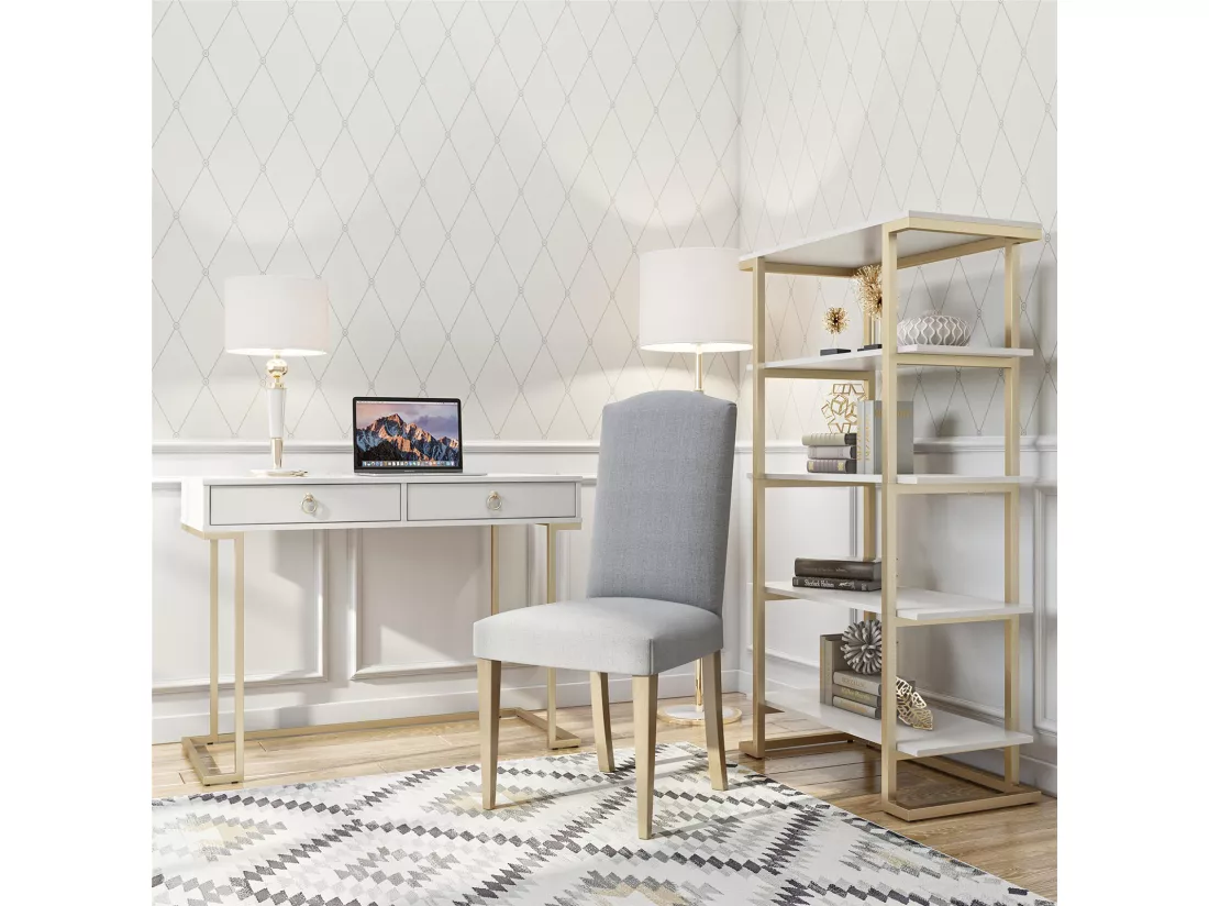 Camila | Bureau avec 2 tiroirs en mélaminé blanc