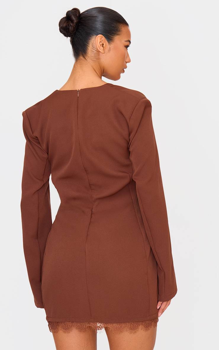 Chocolat Robe Blazer Avec Détail De Dentelle Tissée