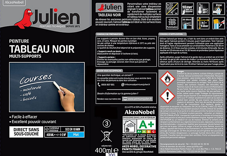 Peinture aérosol Color Touch multi supports Julien effet tableau noir 400ml
