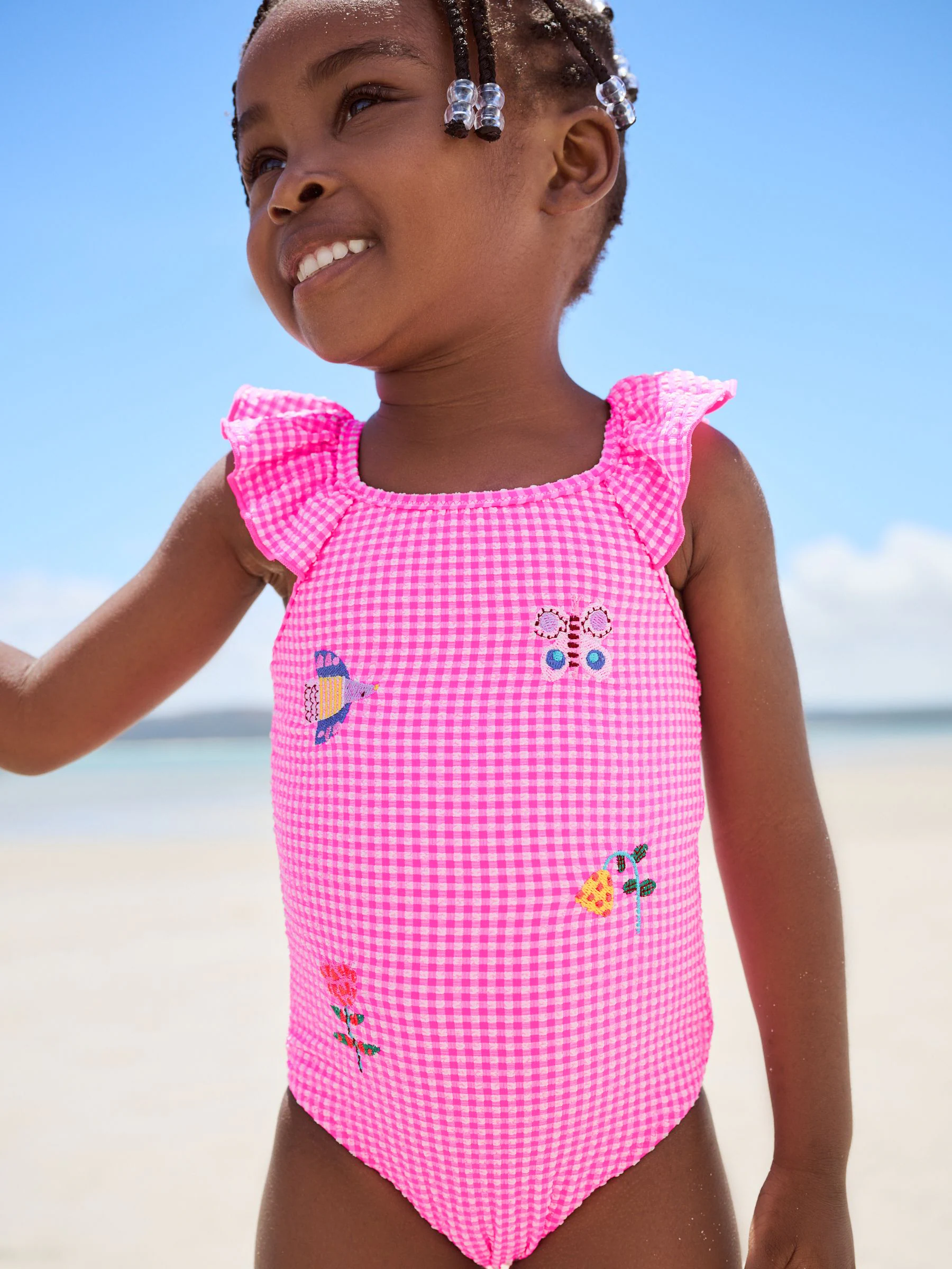 Roze gingham - Badpak met rucheschouders (3 mnd - 7 jr)