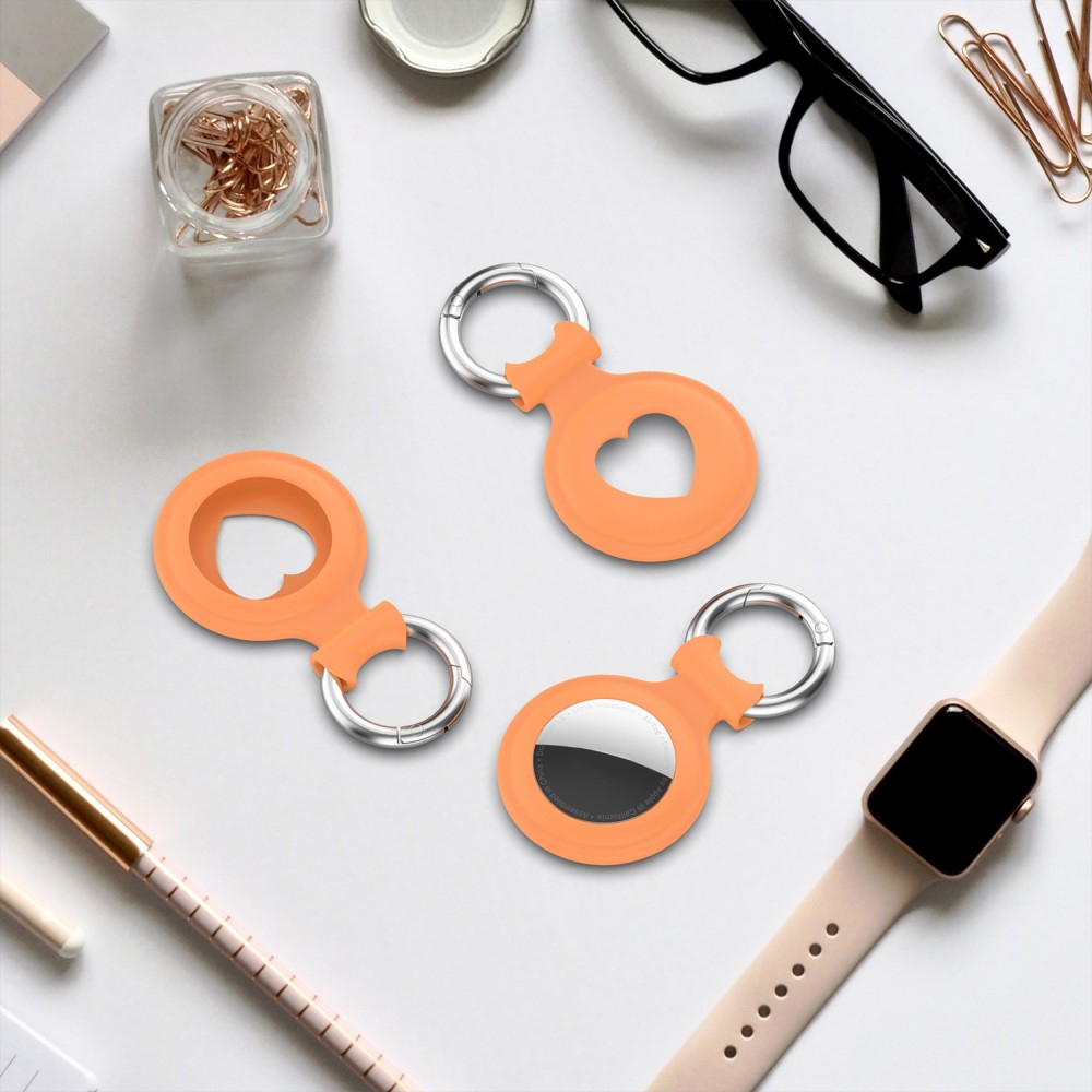 Apple AirTag Anhänger Silikon Case Hülle Herzausschnitt Schlüsselanhänger mit Schlüsselring - Orange
