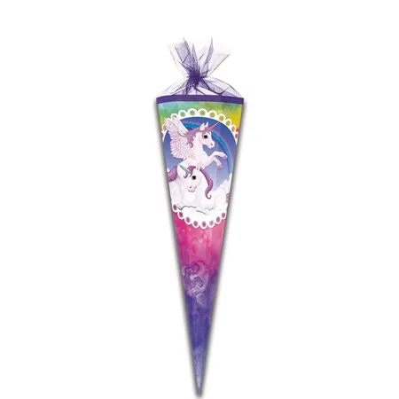 Nestler Schultüte Pegasus Regenbogenbunt 50 cn eckig Tüll/Posa lila