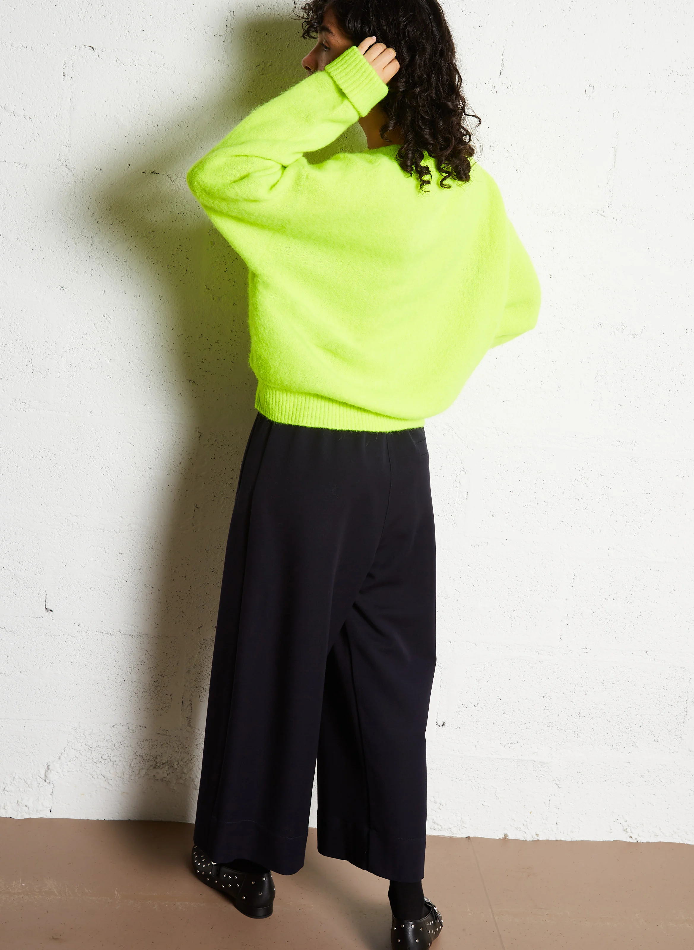 VITOW - Pull ample col rond en laine mélangée| Jaune
