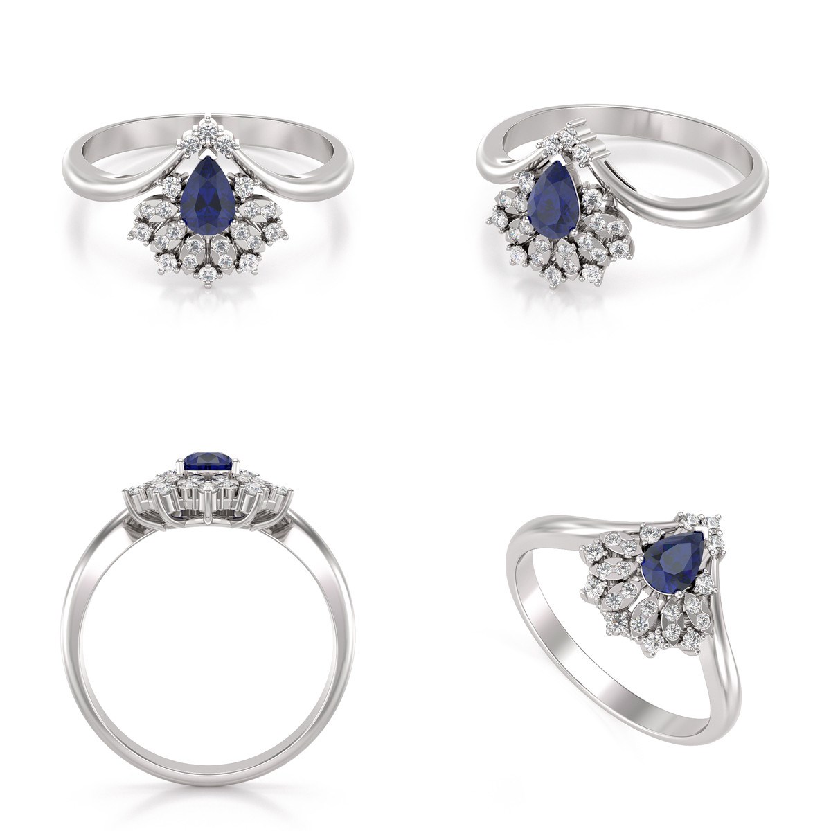Bague ADEN Or 585 Blanc Saphir et diamants 3.6grs