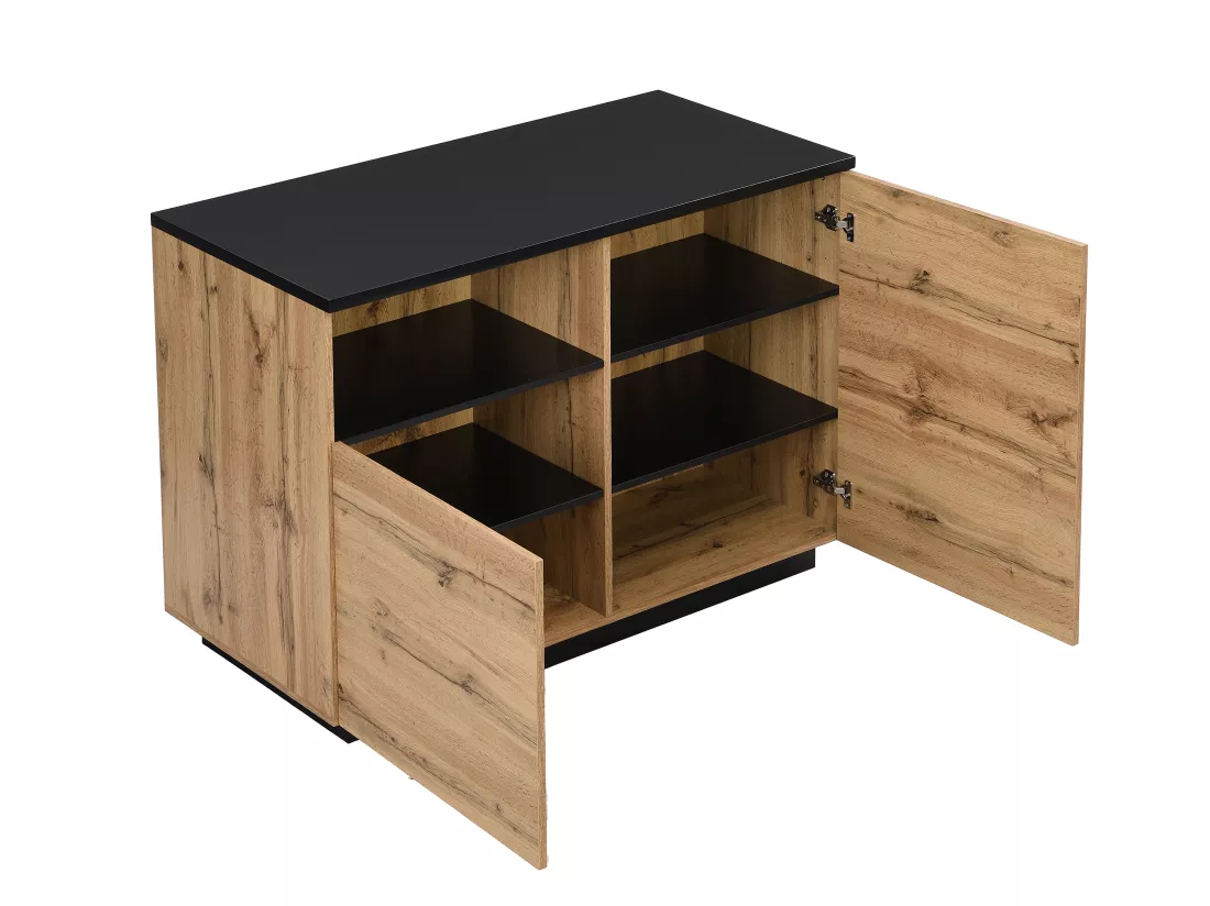 Ilot central de cuisine avec 2 portes et 1 niche en MDF - Naturel et noir - CORELINA