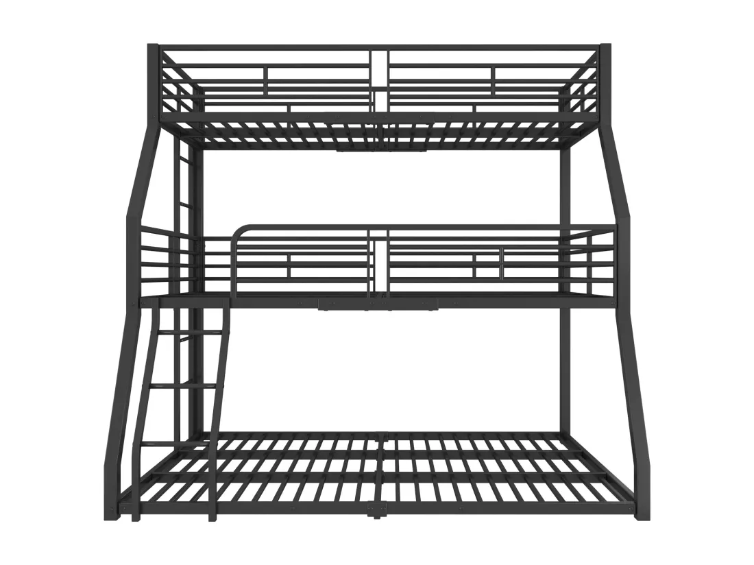Lit superposé triple - 2x90x200cm & 140x200cm - cadre en fer - Noir