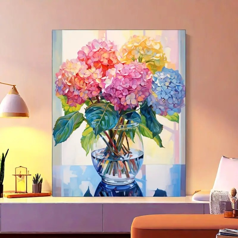 (9-tlg. Set) 40x50cm Malen Nach Zahlen DIY Leinen Tuch für Erwachsene und Kinder inkl. Bildaufhänger - Blumen