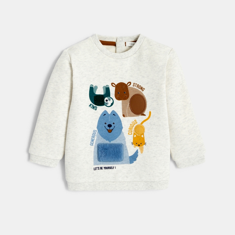 Sweat animation sensorielle animaux gris bébé garçon
