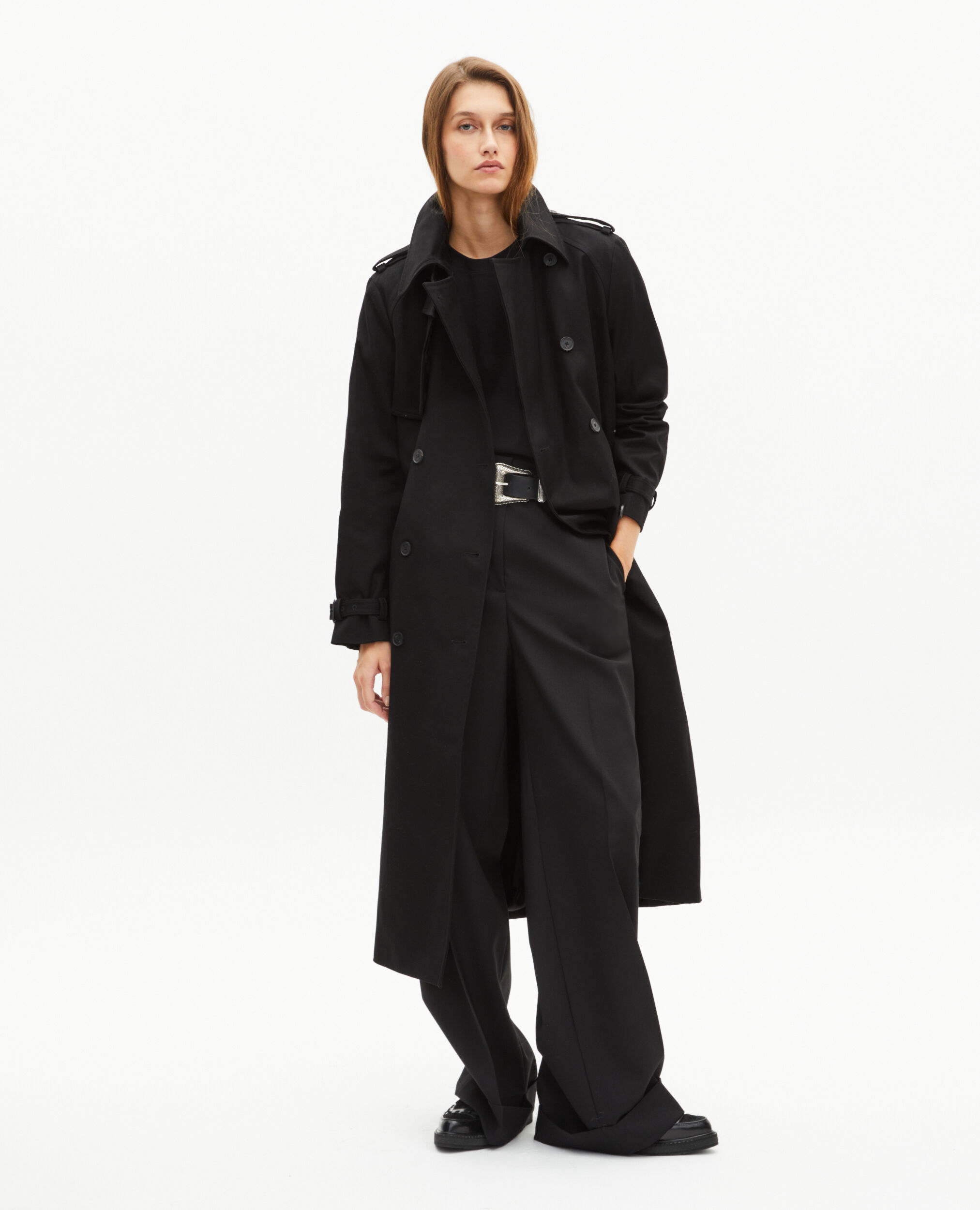 Trench long en coton noir