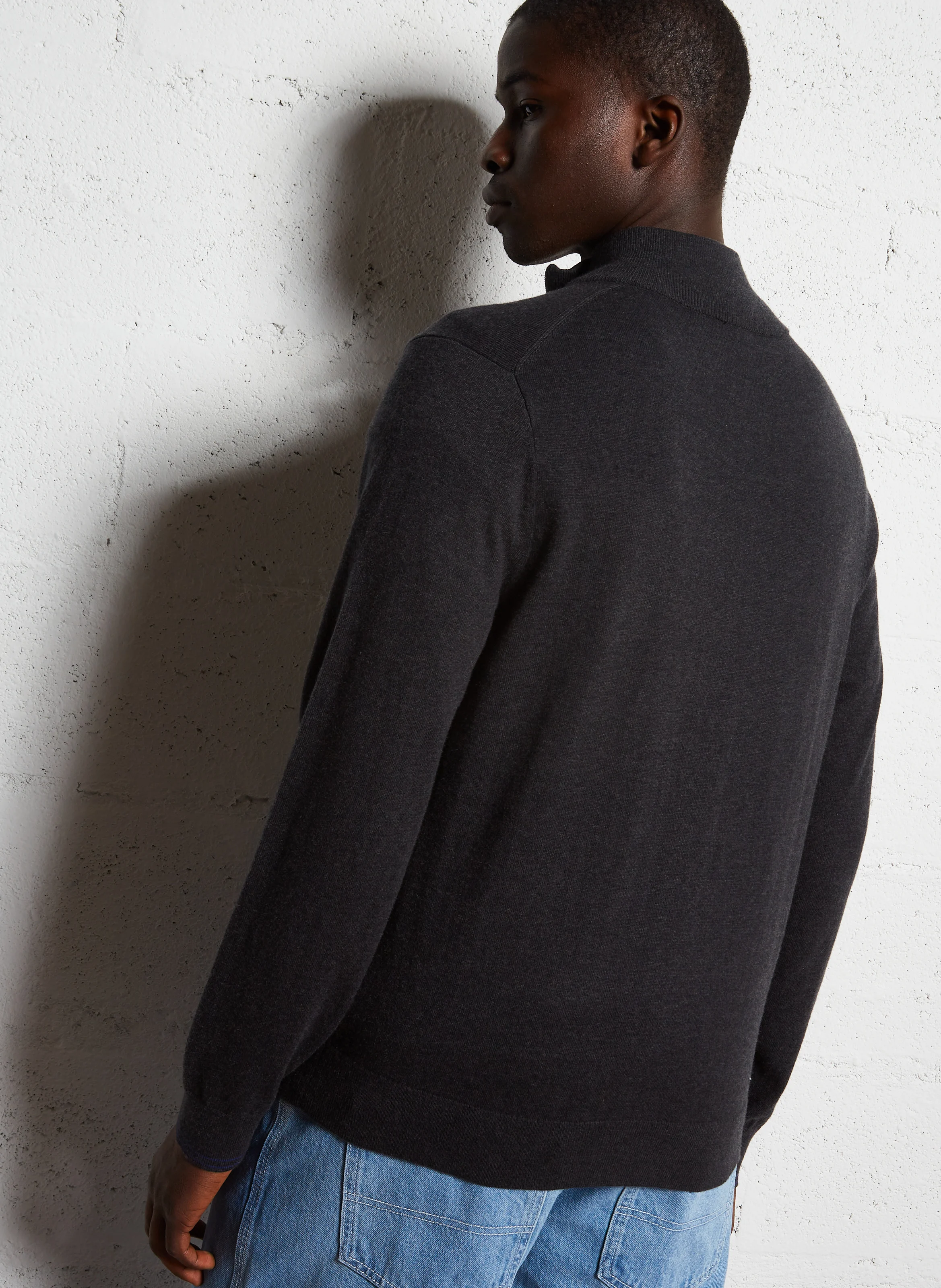 Pull col montant zippé en coton mélangé| Noir