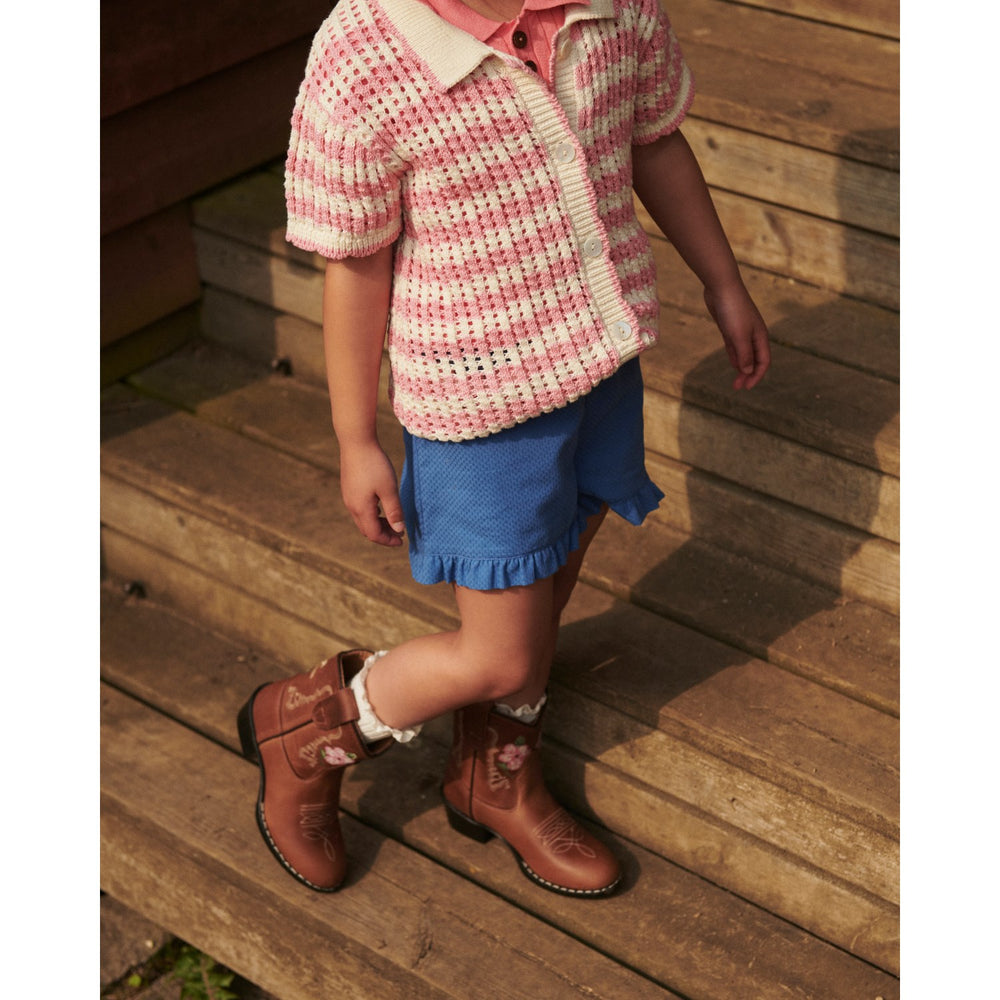 Køb COPENHAGEN COLORS Cognac Leather Limited Cowboy Støvle Low - Brown Flower