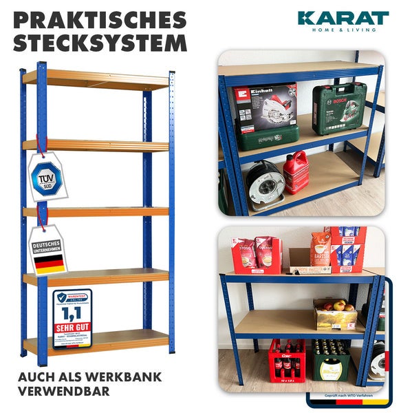 Zware stellingkast - blauw-oranje - voor kelder & werkplaats - 180 x 120 x 45 cm - draagvermogen 875 kg