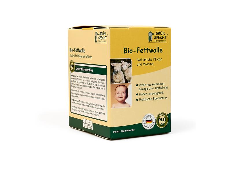 Grünspecht Fettwolle BIO 50 ml Bio-Fettwolle 50g