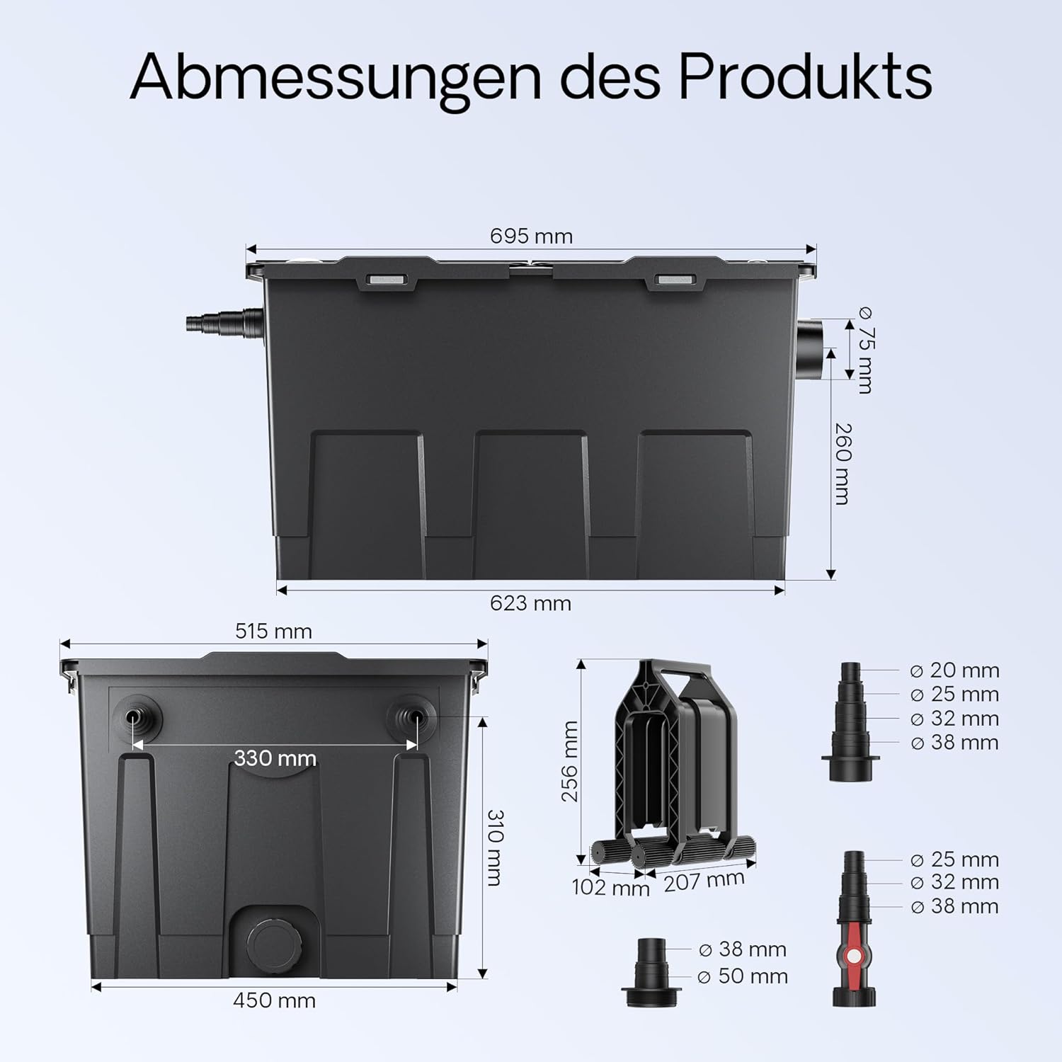 SunSun CBF-550 Bio Teichfilter bis 60.000L Teichvolumen bis 12000 l/h 1 Kammer-System Durchlauffilter Teich Filter Biofilter Koiteich