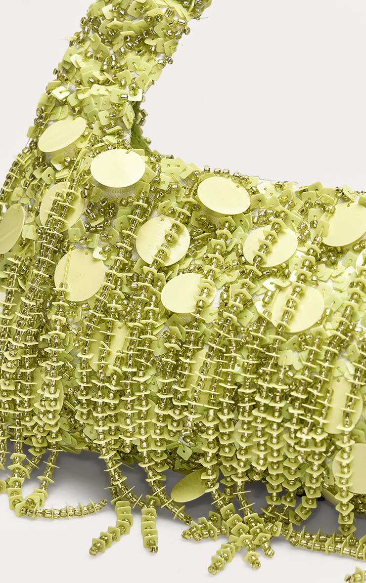 Citron Vert Mini Sac À Main À Sequins Avec Pompon