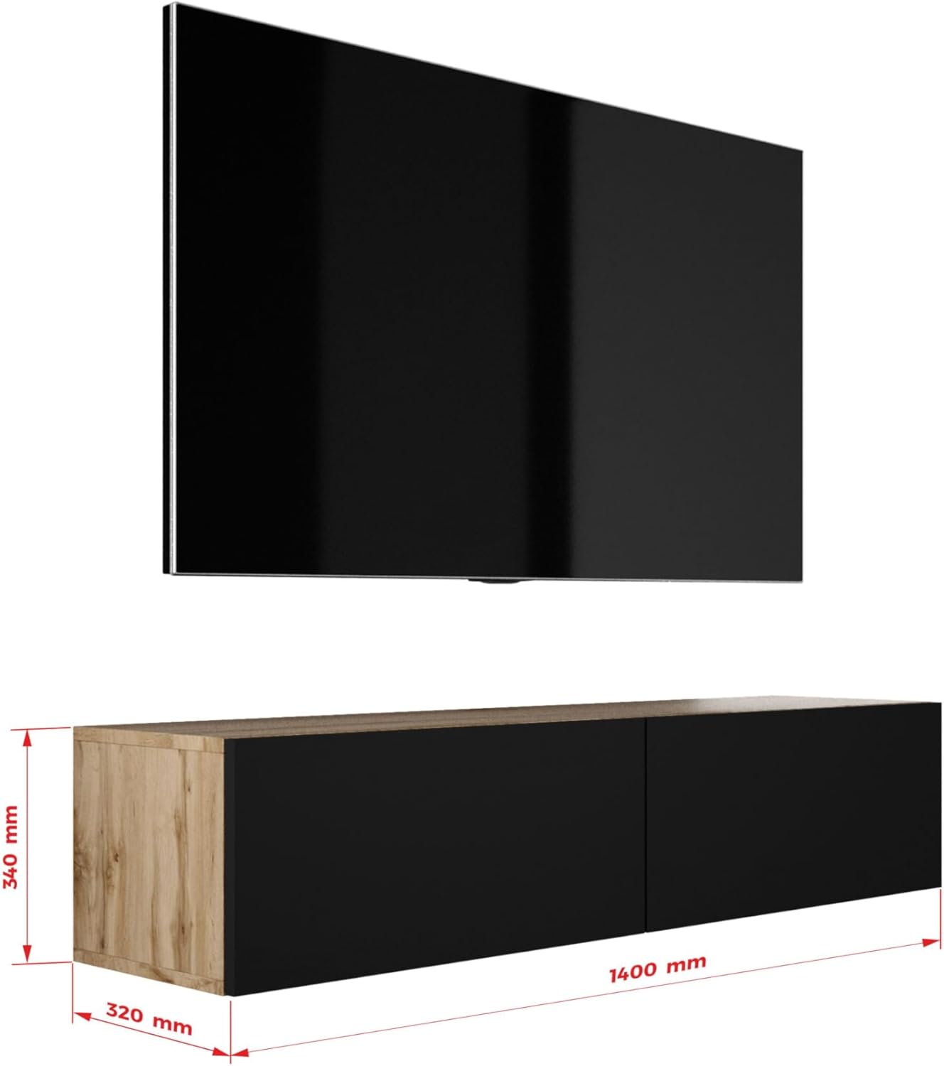 3E 3xE living.com TV-Lowboard - Farbe: Schwarze Wotan-Eiche, A: 140x32x34 cm (BxTxH)