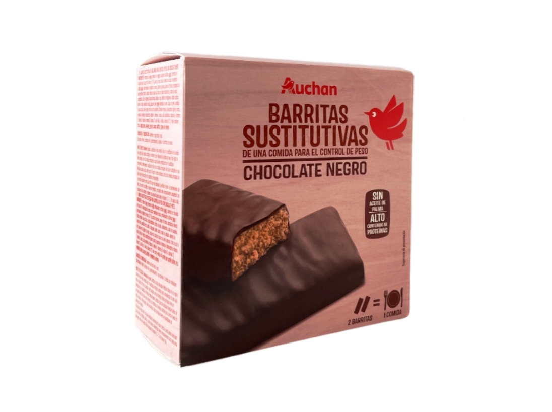 BARRITAS AUCHAN SUBSTITUTAS REFEIÇÃO CHOCOLATE PRETO 192G (6X32G)