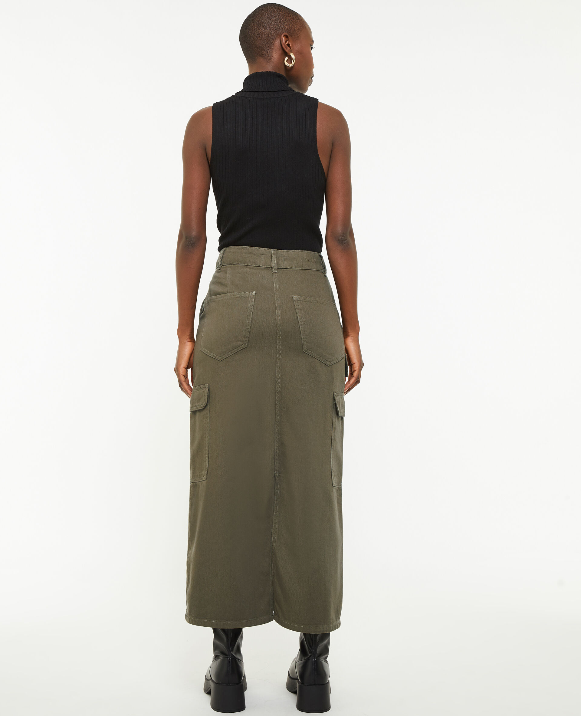 Jupe longue cargo en toile - Vert kaki