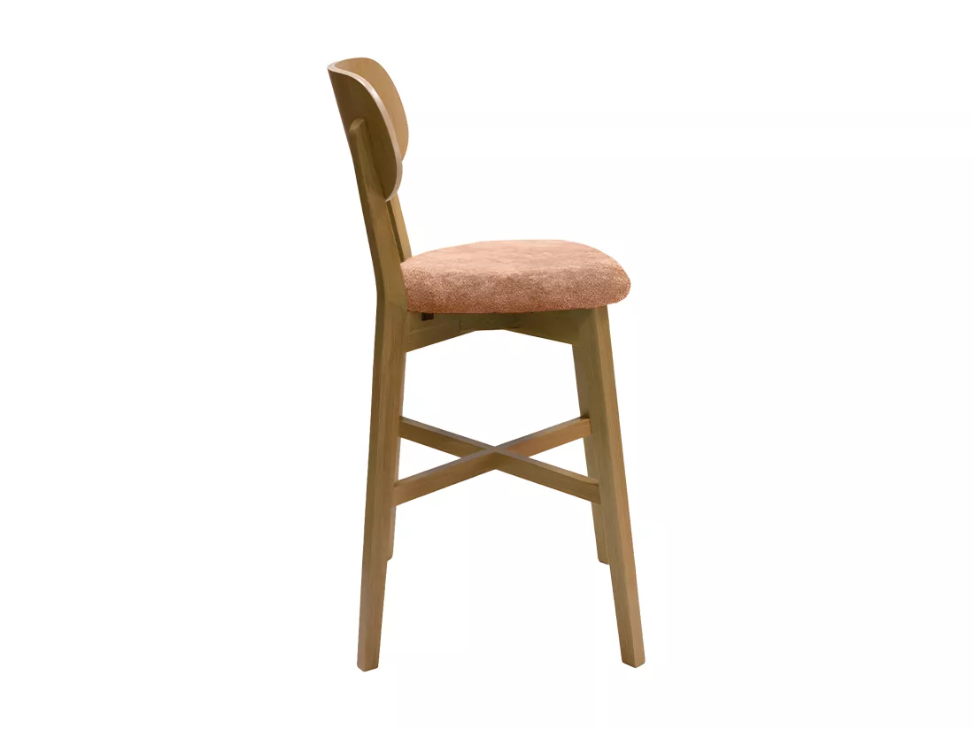 Tabourets de bar en bois clair chêne et tissu effet velours terracotta H65 cm (lot de 2) LUCIA