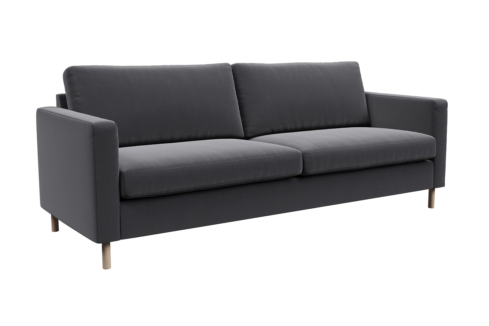 Viken 3-seter I tekstil Matt Velvet 97 Grey med hvitoljet eikeben. Arm B og skum komfort.