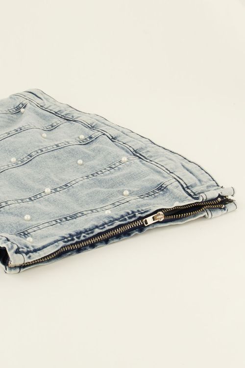 Denim corset top met parels
