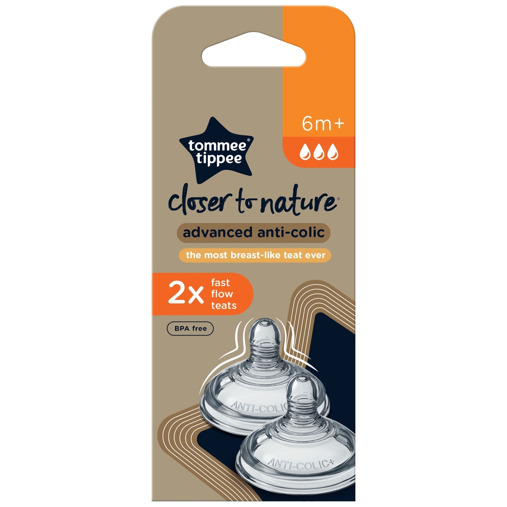 Tommee Tippee Fast Flow Advanced Anti-Kolik Babyflaschensauger, 2er-Pack