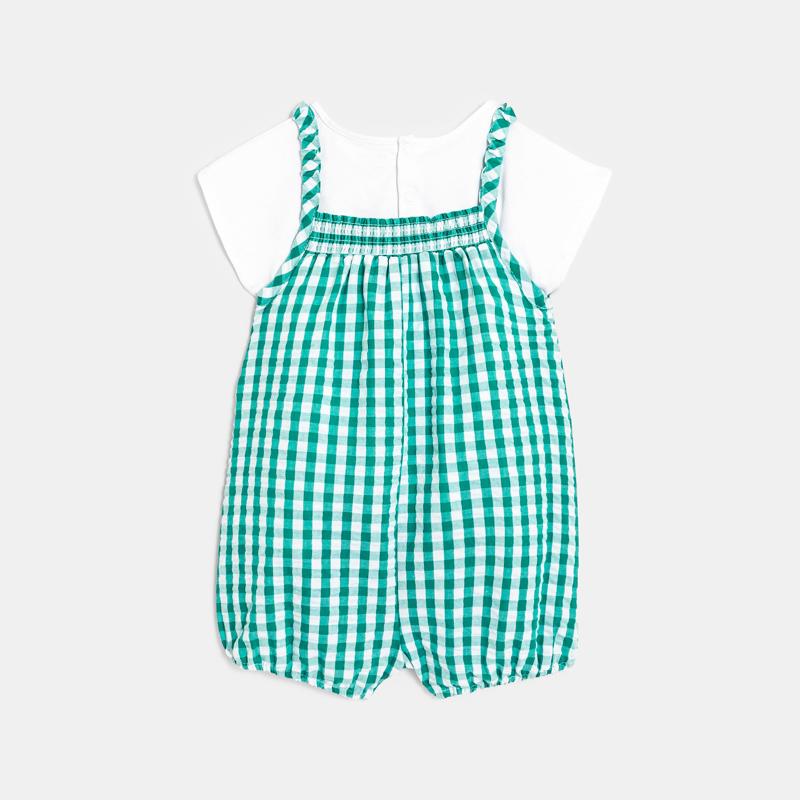 Salopette en vichy et tee-shirt uni verte bébé fille Vert