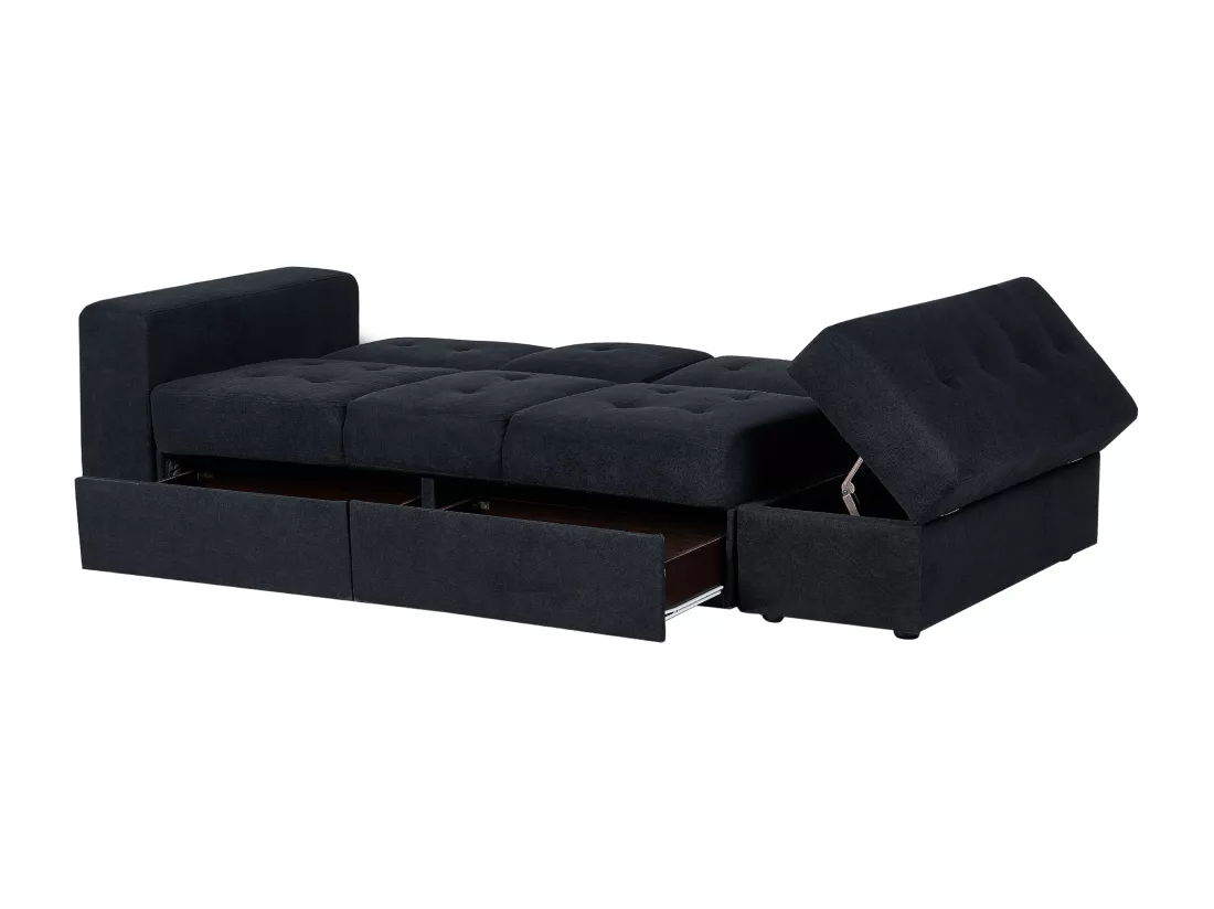 Canapé-lit modulable avec pouf noir FALSTER