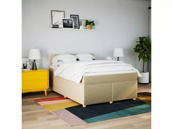 Sommier à lattes de lit avec matelas Crème 140x190 cm Tissu