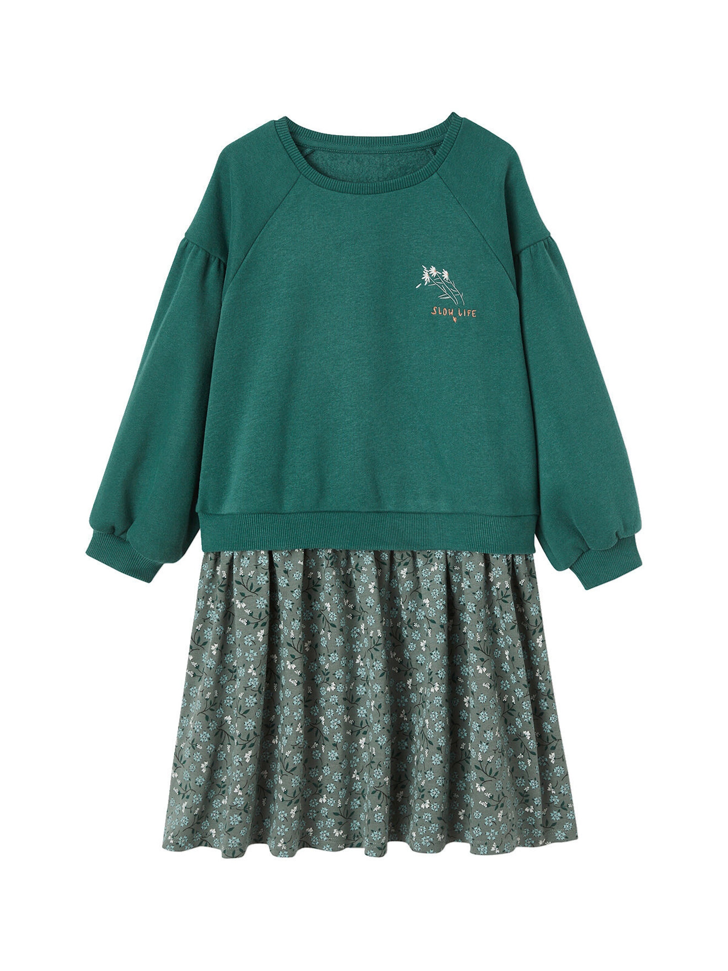 Vertbaudet Mädchen Kleid mit Materialmix grün