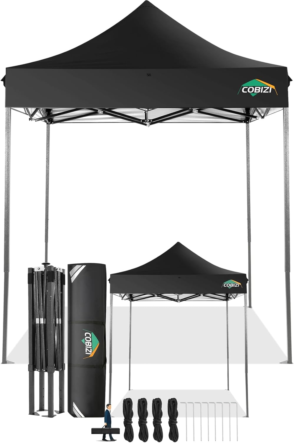 COBIZI Faltpavillon 2x2 Wasserdicht Stabil Winterfest ohne Seitenwand,Pop Up Pavillon Partyzelt,Sonnenschutz Gartenpavillon,Pavillon Faltbar mit Handtasche(2 mal 2m Schwarz)