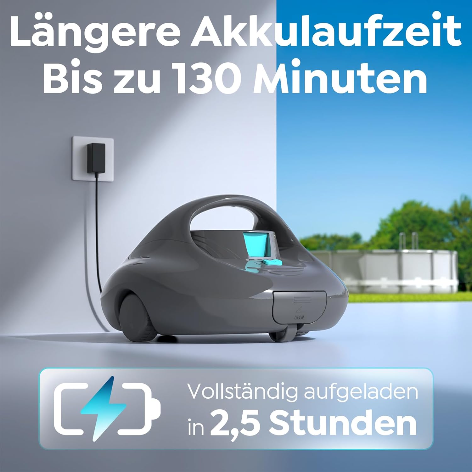 Pleco Se Poolroboter Akku 130 Mins Leistungsstarke Reinigung, Automatischer Kabelloser Poolreiniger Duale Motoren für Flachboden Pool bis zu 80 m²