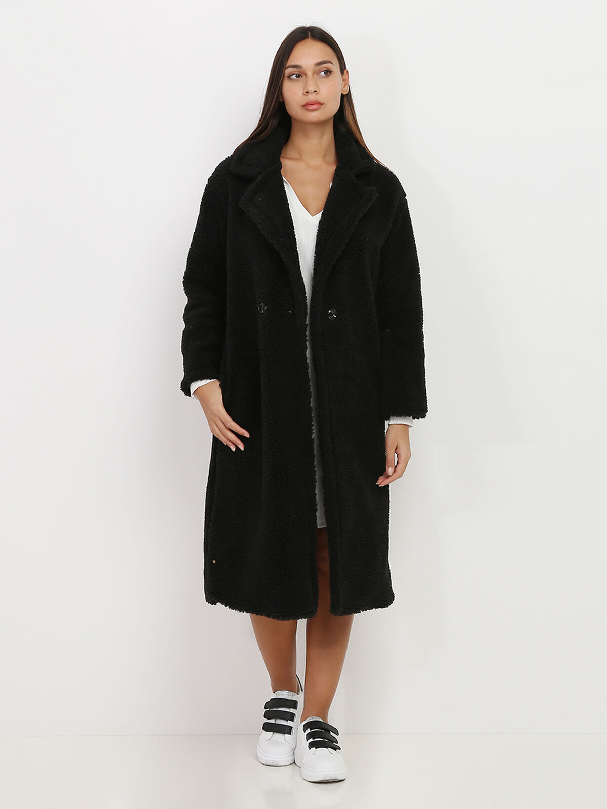 Manteau moutonné- Noir