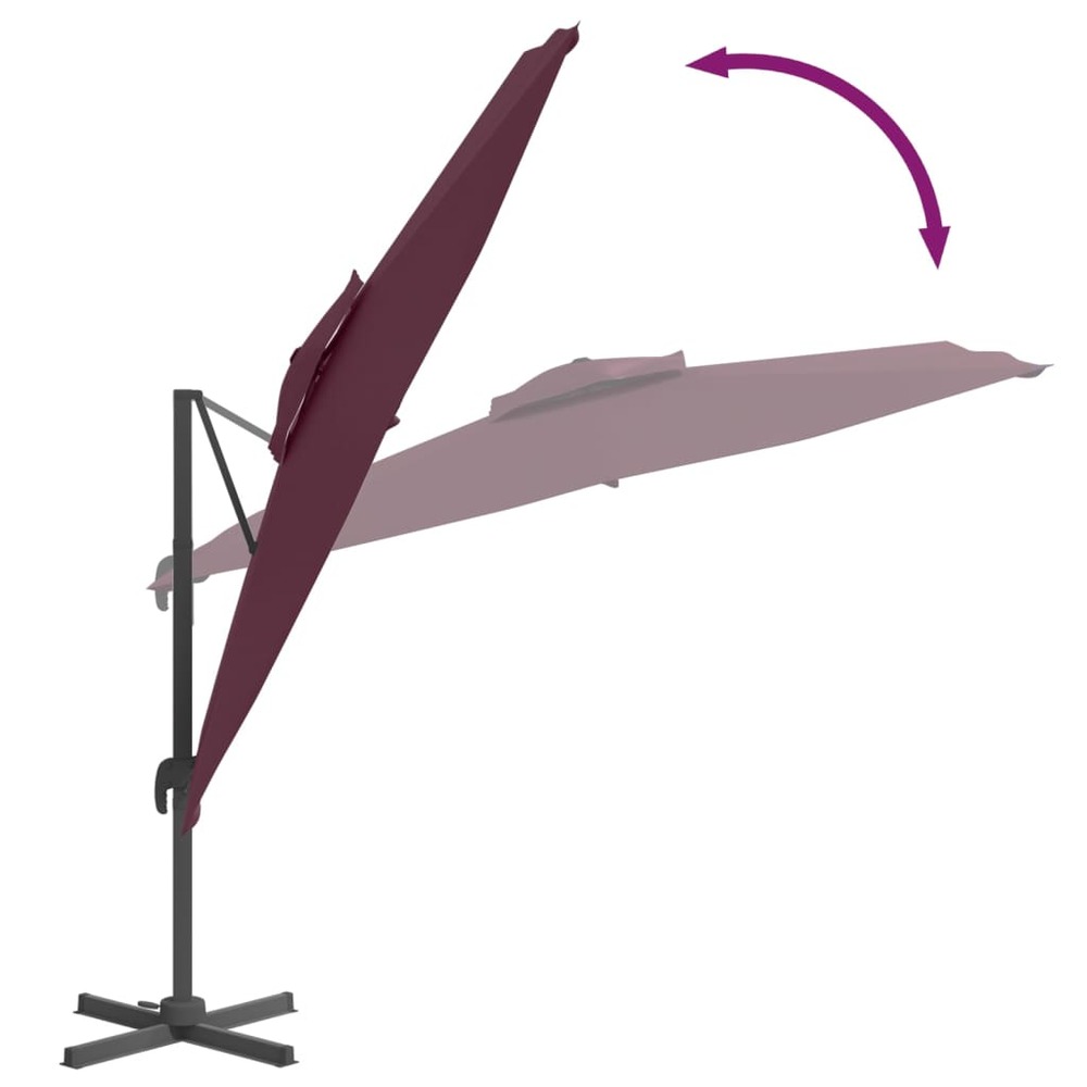 Parasol meuble de jardin cantilever à double toit 300 x 300 cm bordeaux rouge