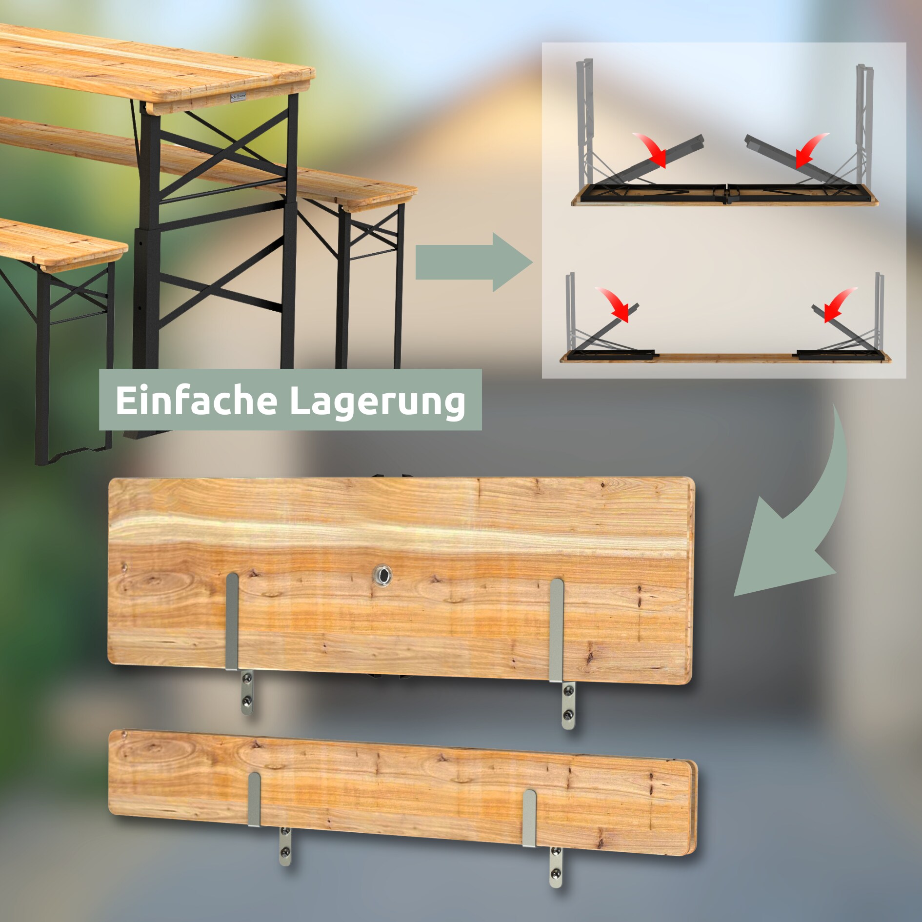 holz4home® Bierzeltgarnitur - mehrteilig & klappbar | Hoehenverstellbar