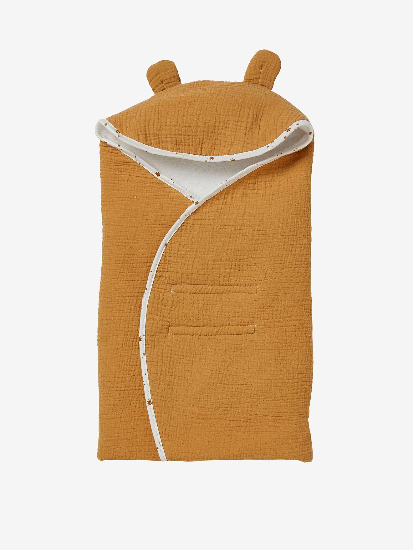 Manta com capuz para cadeirinha de carro em formato de ovo, verde médio liso com estampas.